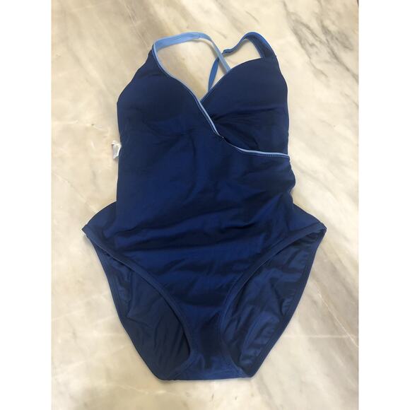 Bleu Rod Beattie Women Blue Colorblock Wrap Side Tie One Piece Swimsuit Size 10 - Picture 4 of 4
